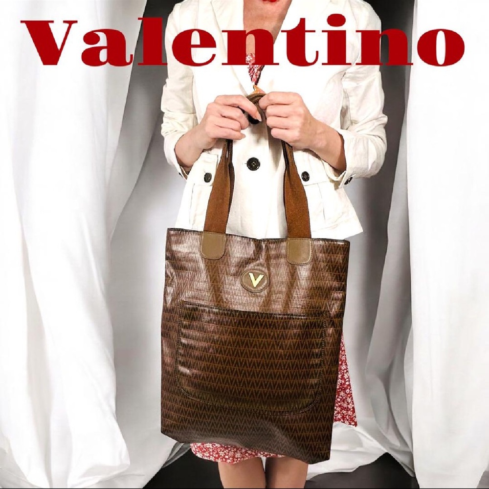 Mario Valentino Vintage Monogram Tote Bag with Pouch Brown Italy - Picture 4 of 16